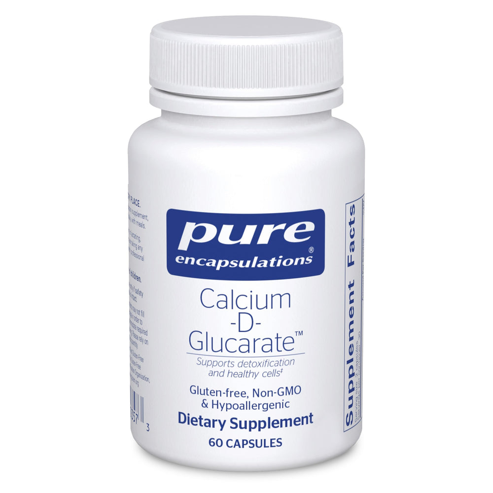 Pure Encapsulations Calcium-D-Glucarate bottle for daily detox and cellular support.