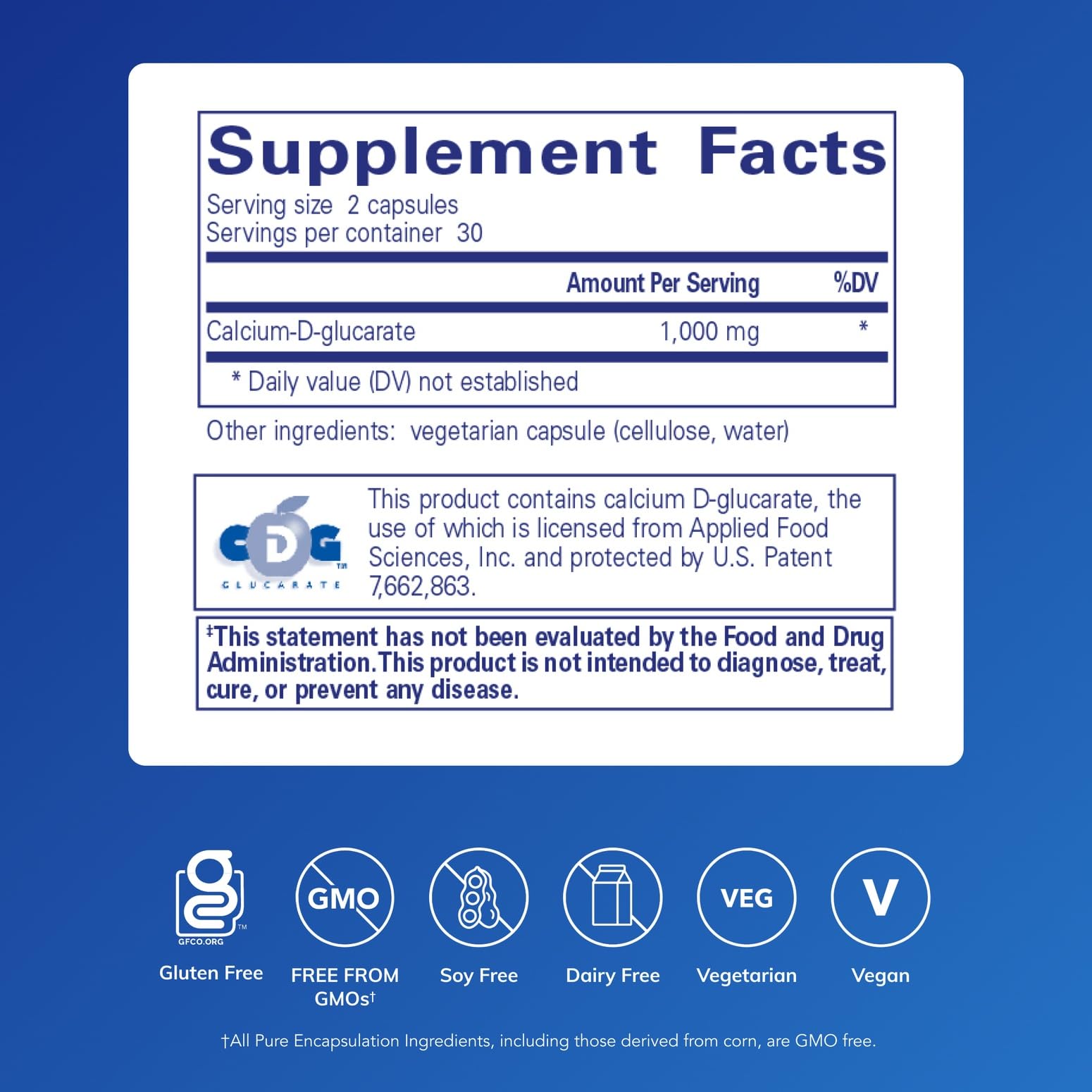 Pure Encapsulations Calcium-D-Glucarate capsules closeup for premium detox support.