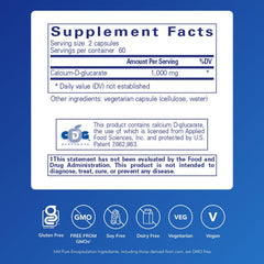 Pure Encapsulations Calcium-D-Glucarate label closeup highlighting purity and ingredients