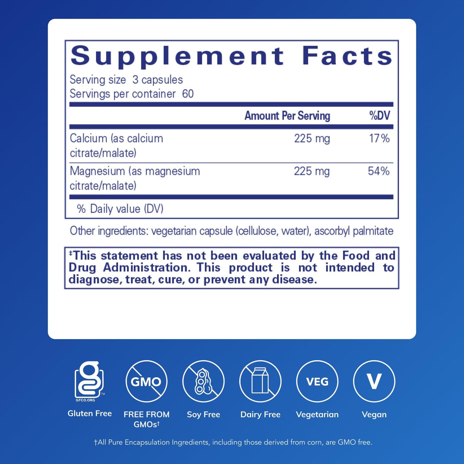 Close-up of Pure Encapsulations Calcium Magnesium capsules showing smooth finish