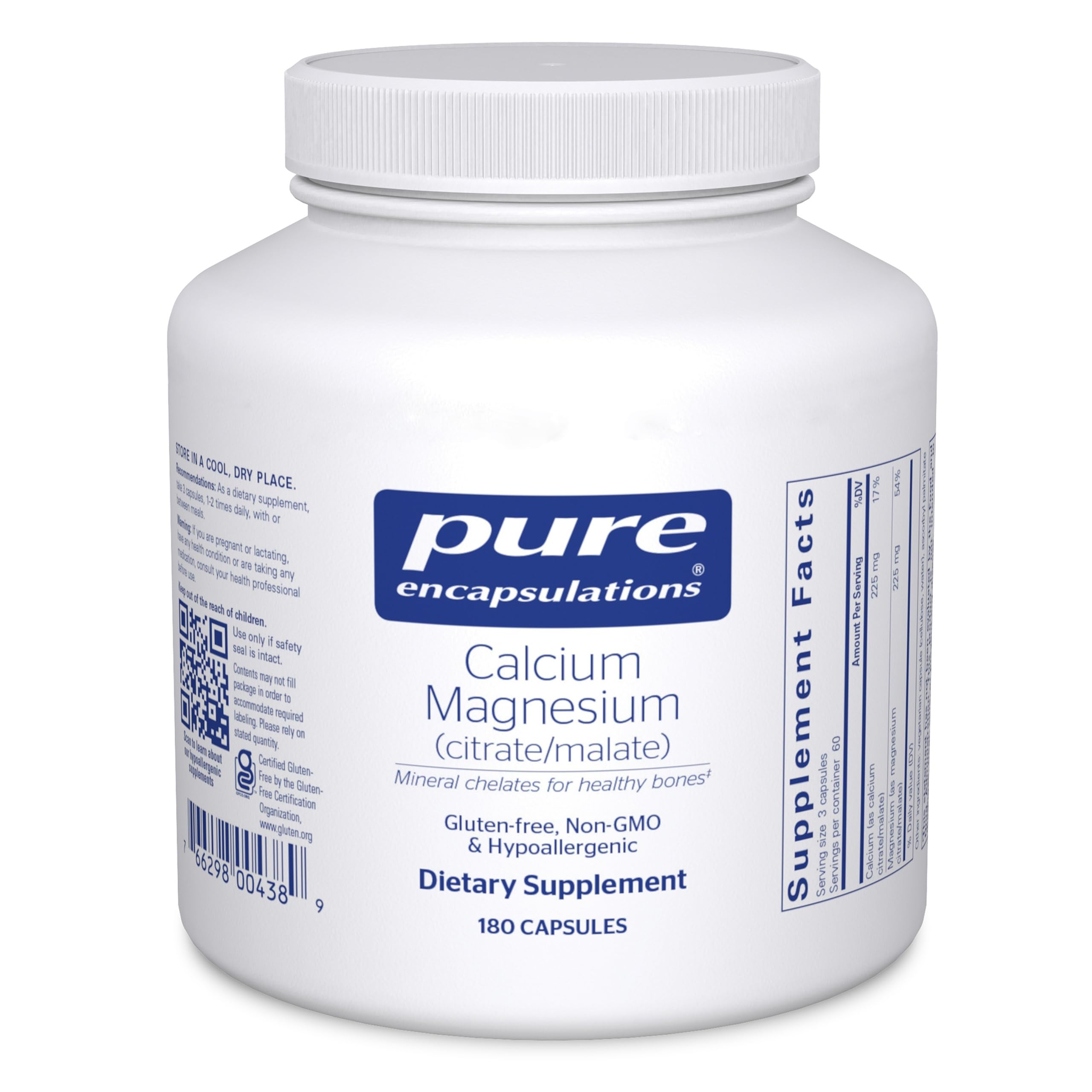 Pure Encapsulations Calcium Magnesium bottle label highlights mineral support