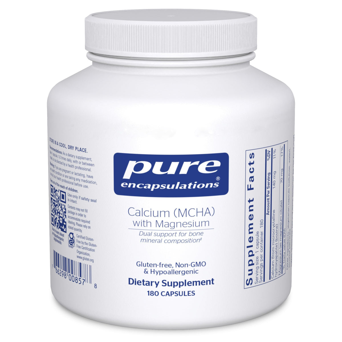 Pure Encapsulations Calcium MCHA with Magnesium bottle showing the bone health support focus