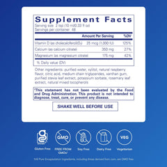 Pure Encapsulations Cal/Mag/D Liquid label closeup showing vitamin D3 content.