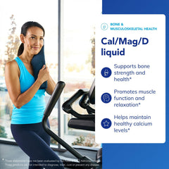 Pure Encapsulations Cal/Mag/D Liquid pouring into spoon for precise dosing.