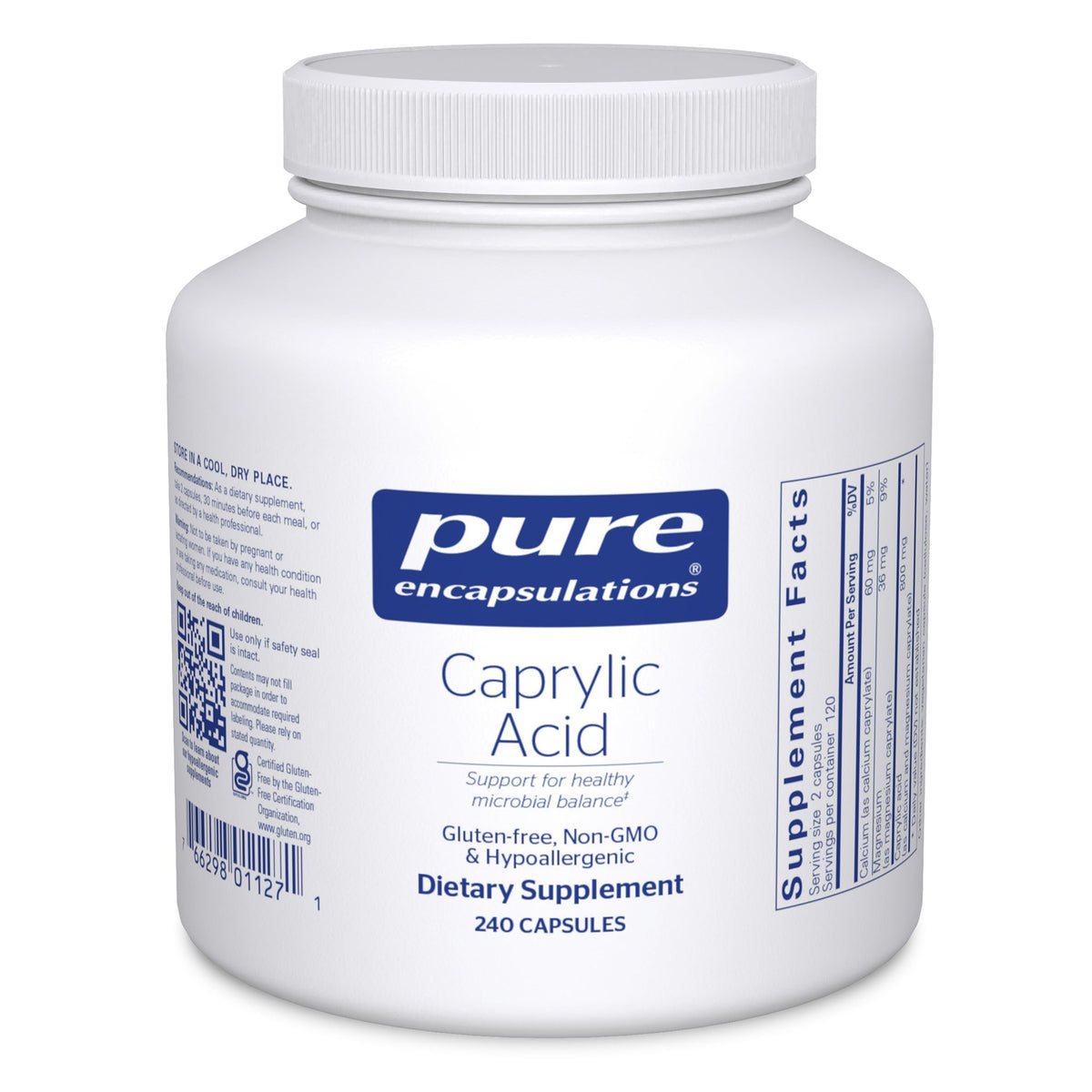 Pure Encapsulations Caprylic Acid bottle cap signaling premium GI support