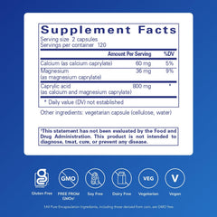 Pure Encapsulations Caprylic Acid capsules close-up for gut balance and digestibility