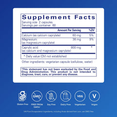 Pure Encapsulations Caprylic Acid capsules close-up for easy swallowing.