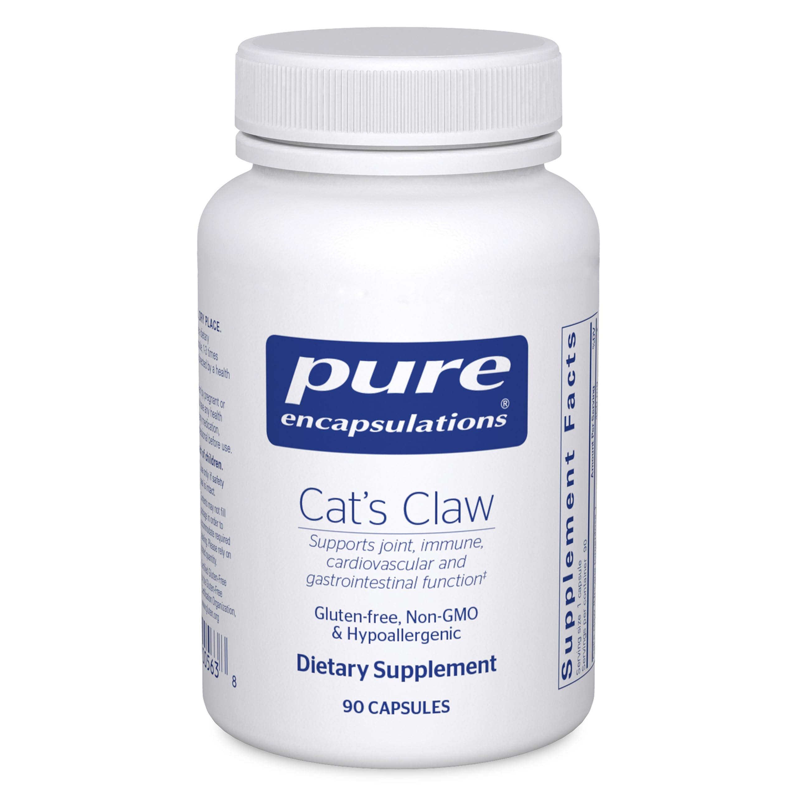 Pure Encapsulations Cats Claw capsule close-up for joint and immune support.