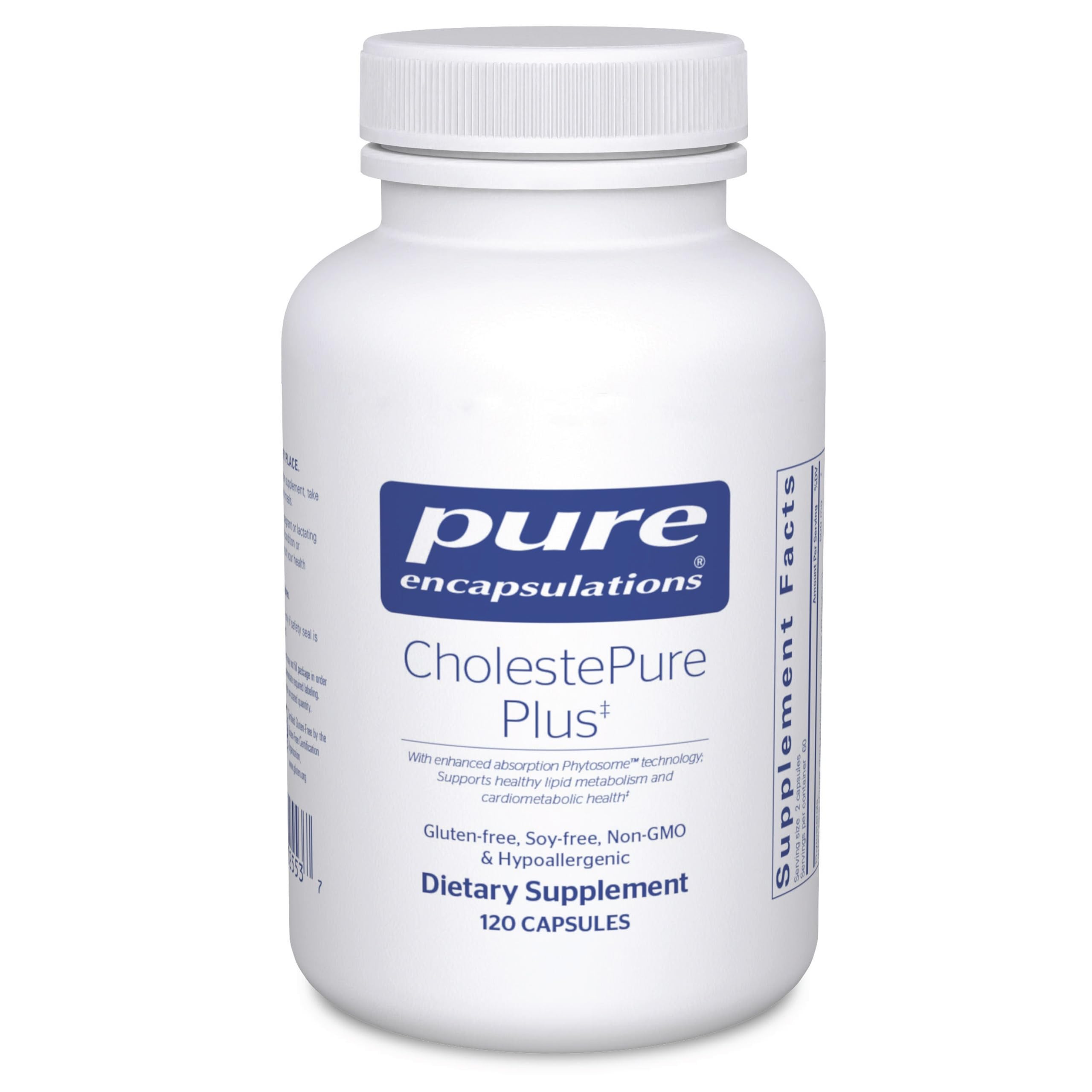 Pure Encapsulations CholestePure Plus bottle front, berberine formula for lipid support