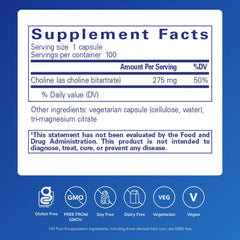 Choline Bitartrate capsules by Pure Encapsulations ready for daily intake