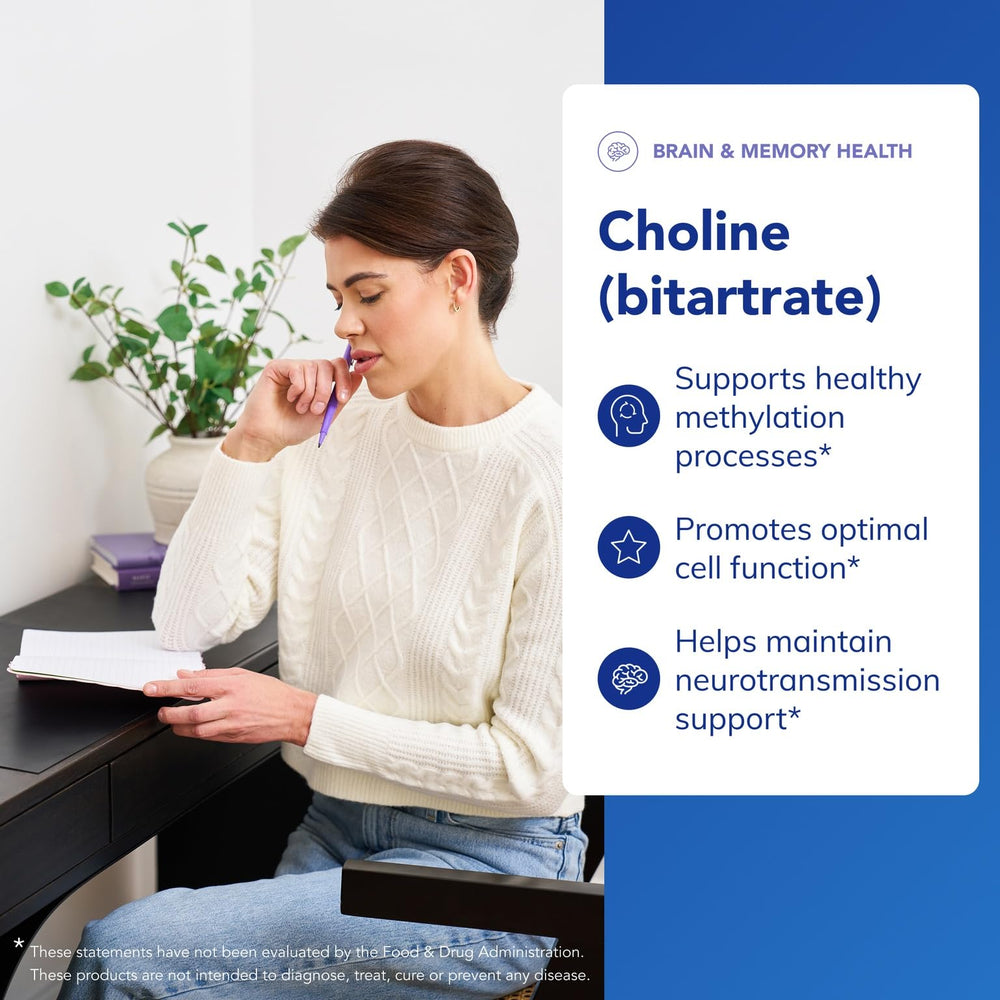 Close-up of the Pure Encapsulations label on Choline Bitartrate