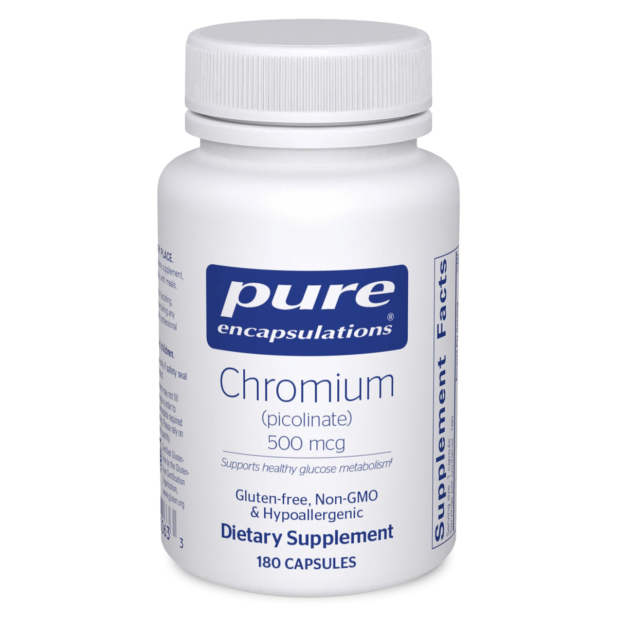Pure Encapsulations Chromium Picolinate bottle shows 500 mcg capsules for metabolism support