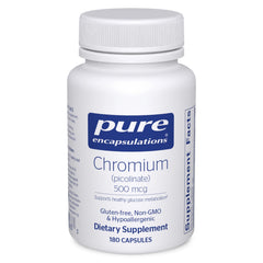 Pure Encapsulations Chromium Picolinate bottle shows 500 mcg capsules for metabolism support