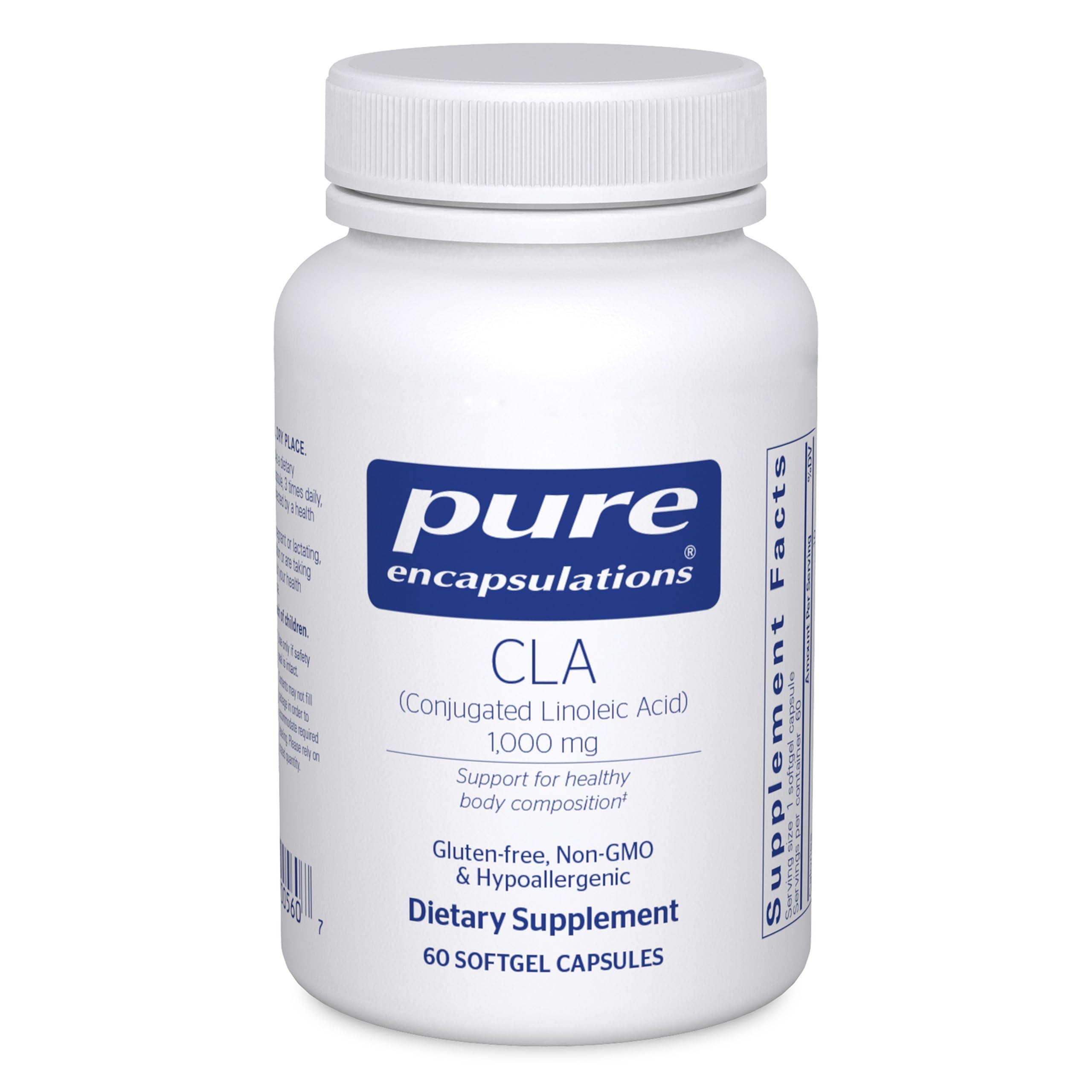 Pure Encapsulations CLA 1,000 mg bottle ready for daily supplementation.