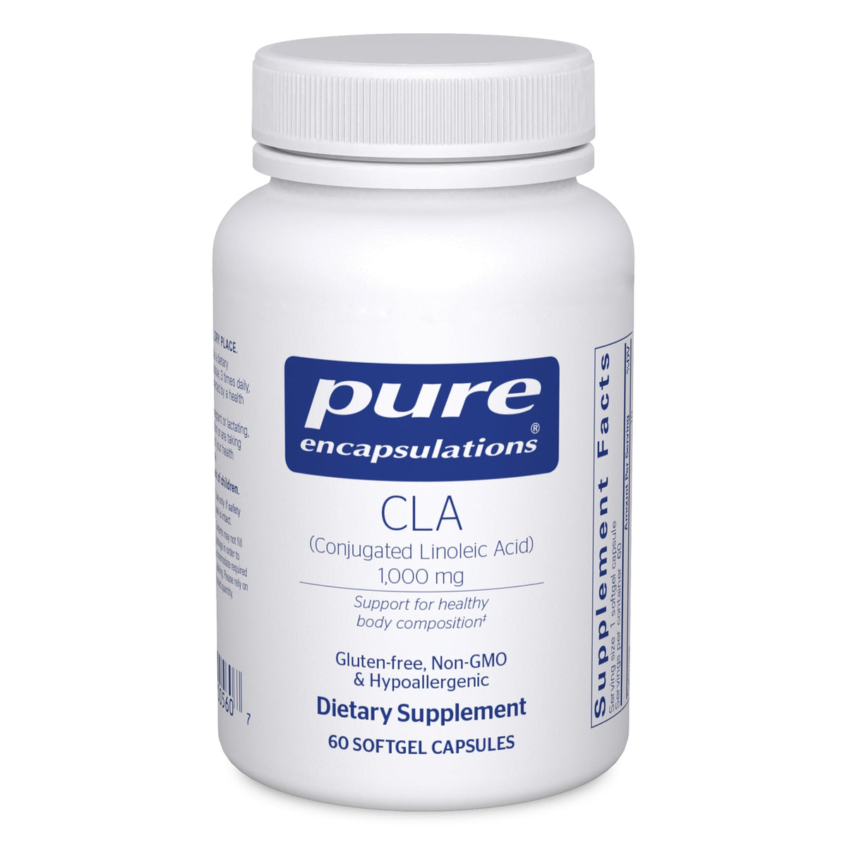 Pure Encapsulations CLA 1,000 mg bottle ready for daily supplementation.