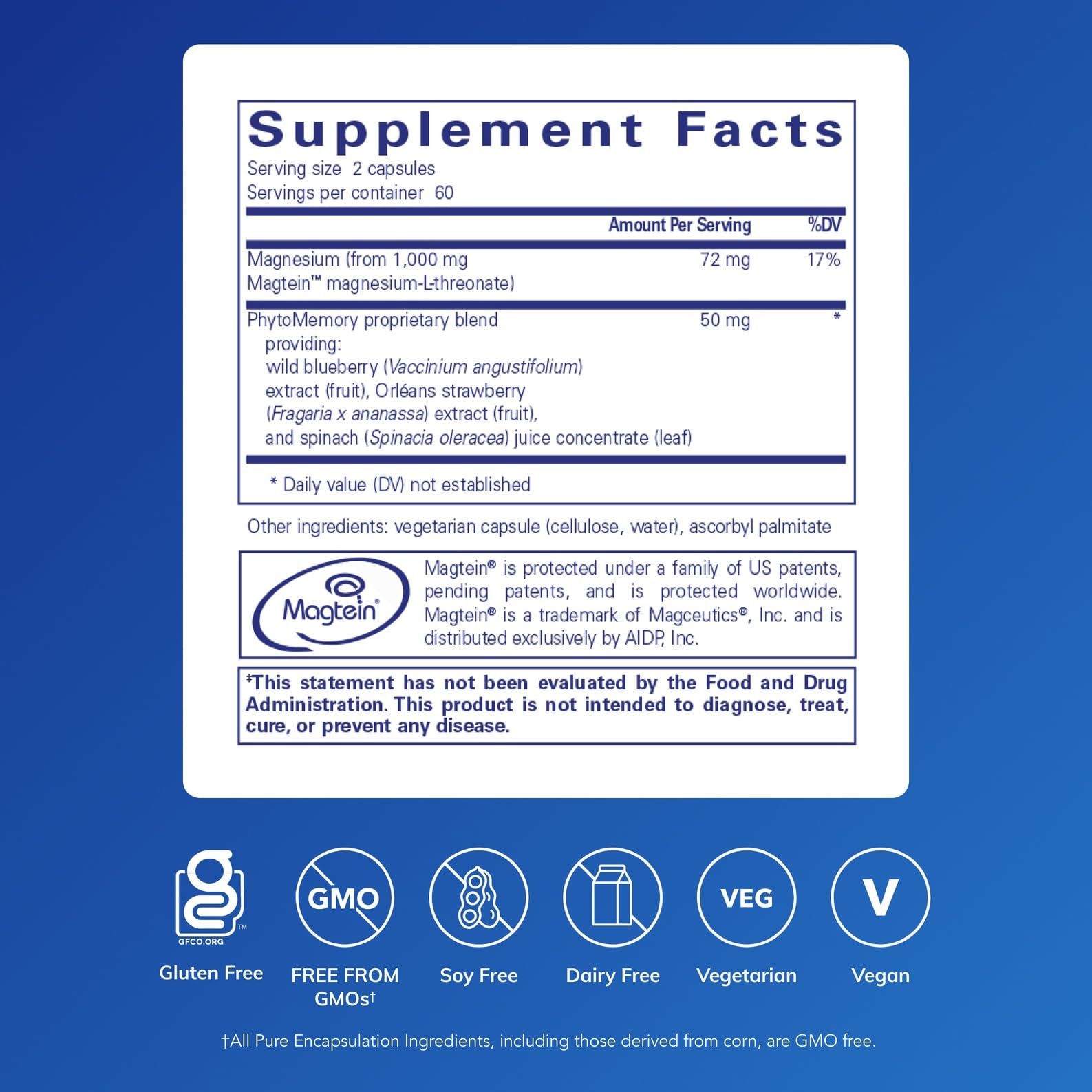 CogniMag label highlights Magtein and brain health benefits.