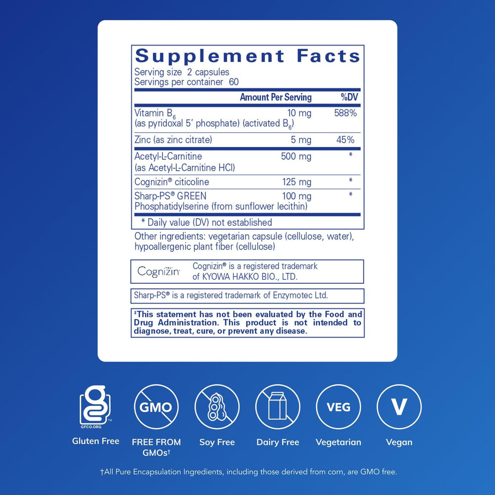 Pure Encapsulations CogniPhos label close-up highlighting premium ingredients.