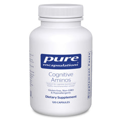 Pure Encapsulations Cognitive Aminos bottle pouring capsules for daily cognitive support.