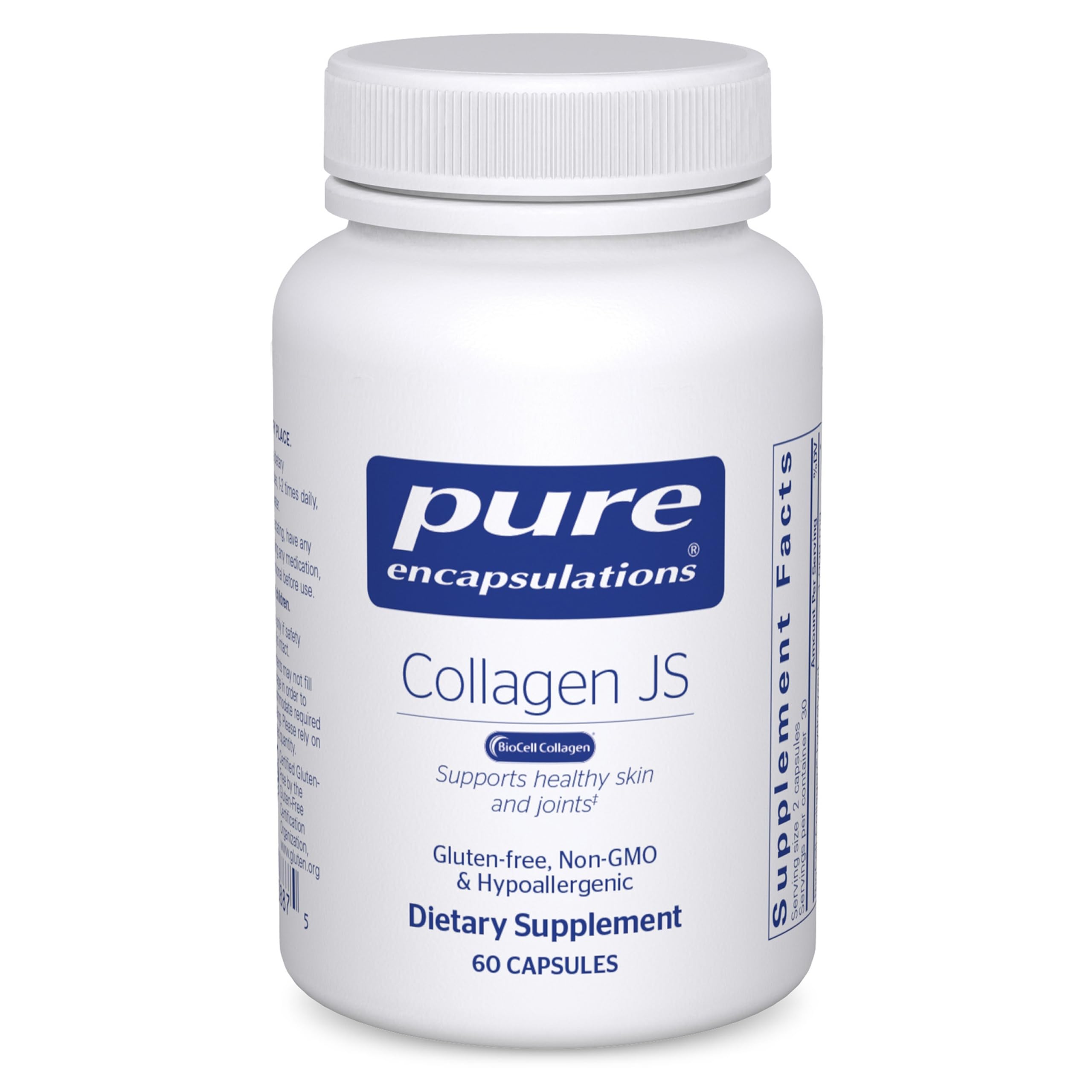 Pure Encapsulations Collagen JS bottle front label with 1000 mg BioCell Collagen for joint and skin support