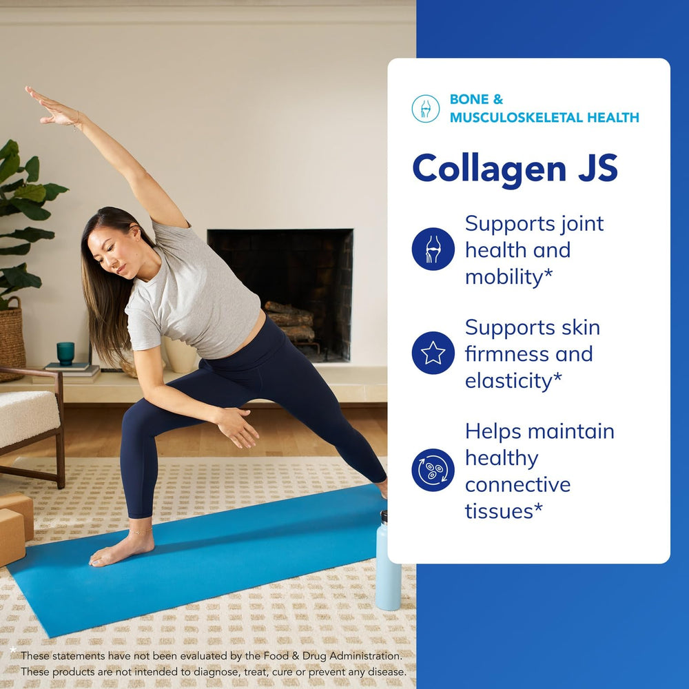 Close-up of Pure Encapsulations Collagen JS label showing gluten-free and non-GMO claims