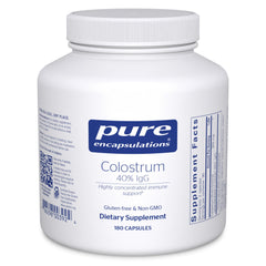Pure Encapsulations Colostrum bottle signaling premium immune support for daily resilience.