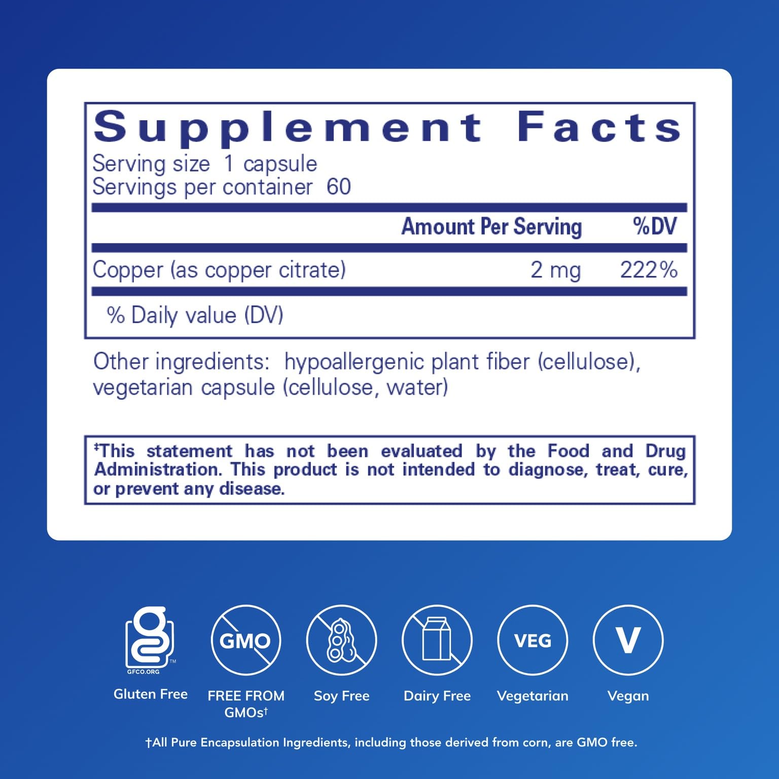 Copper (Citrate) capsules by Pure Encapsulations provide a bioavailable trace mineral