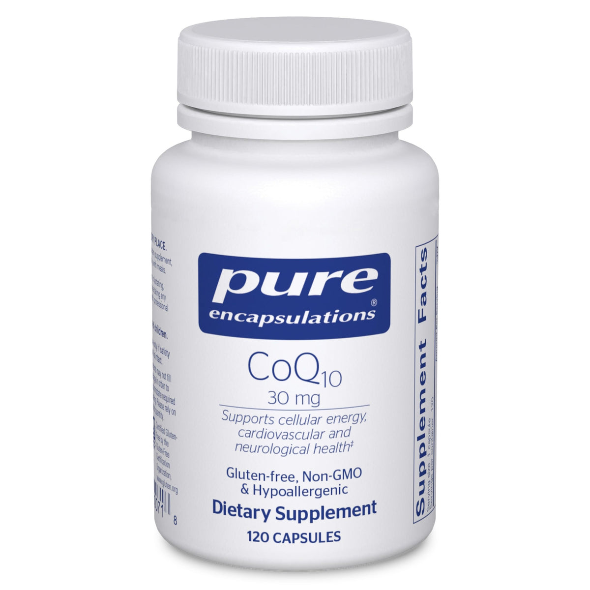 Pure Encapsulations CoQ10 30 mg bottle front highlighting energy support