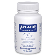 Pure Encapsulations CoQ10 30 mg bottle front highlighting energy support