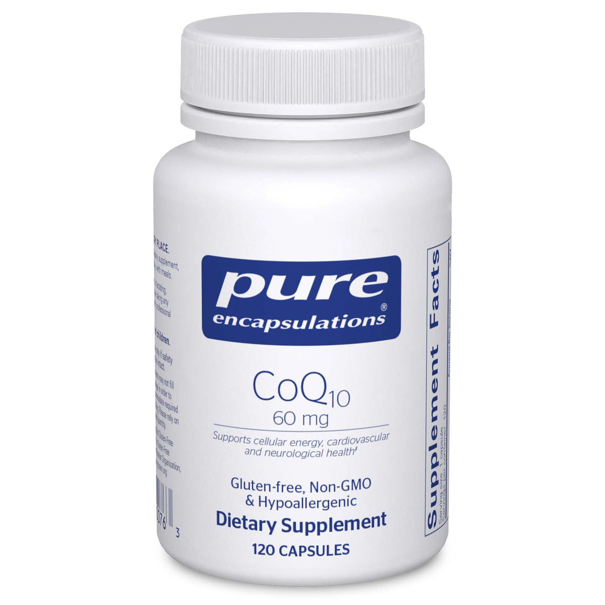 Pure Encapsulations CoQ10 60 mg bottle front view highlights energy support potential
