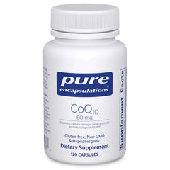 Pure Encapsulations CoQ10 60 mg bottle front view highlights energy support potential