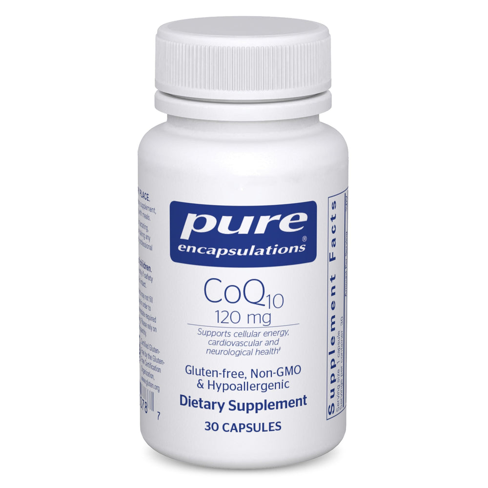 Pure Encapsulations CoQ10 bottle front view for daily heart health and energy support
