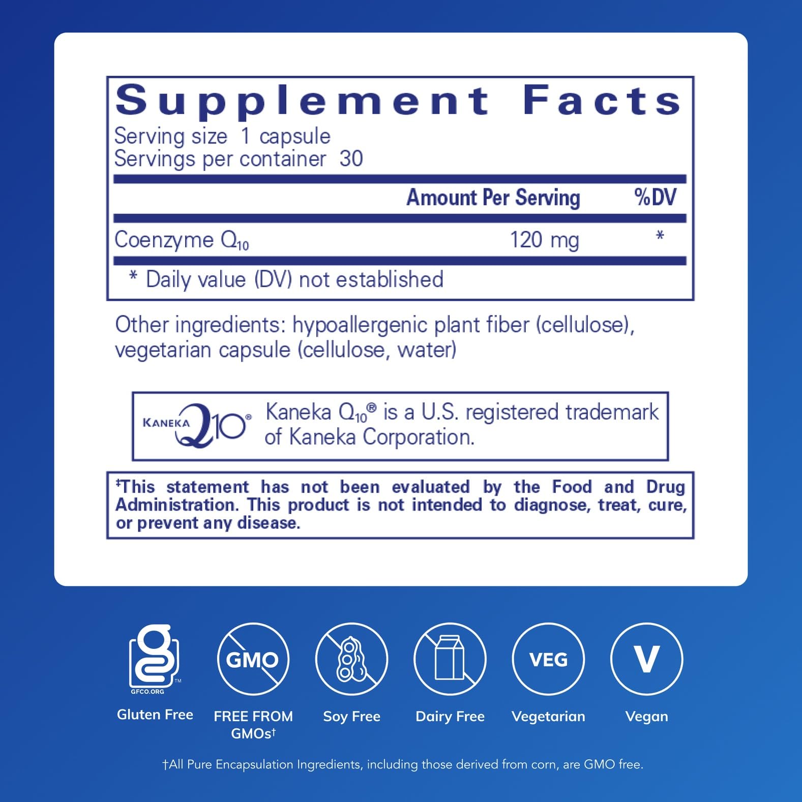 CoQ10 120 mg label close-up highlighting active ingredient and antioxidant potential