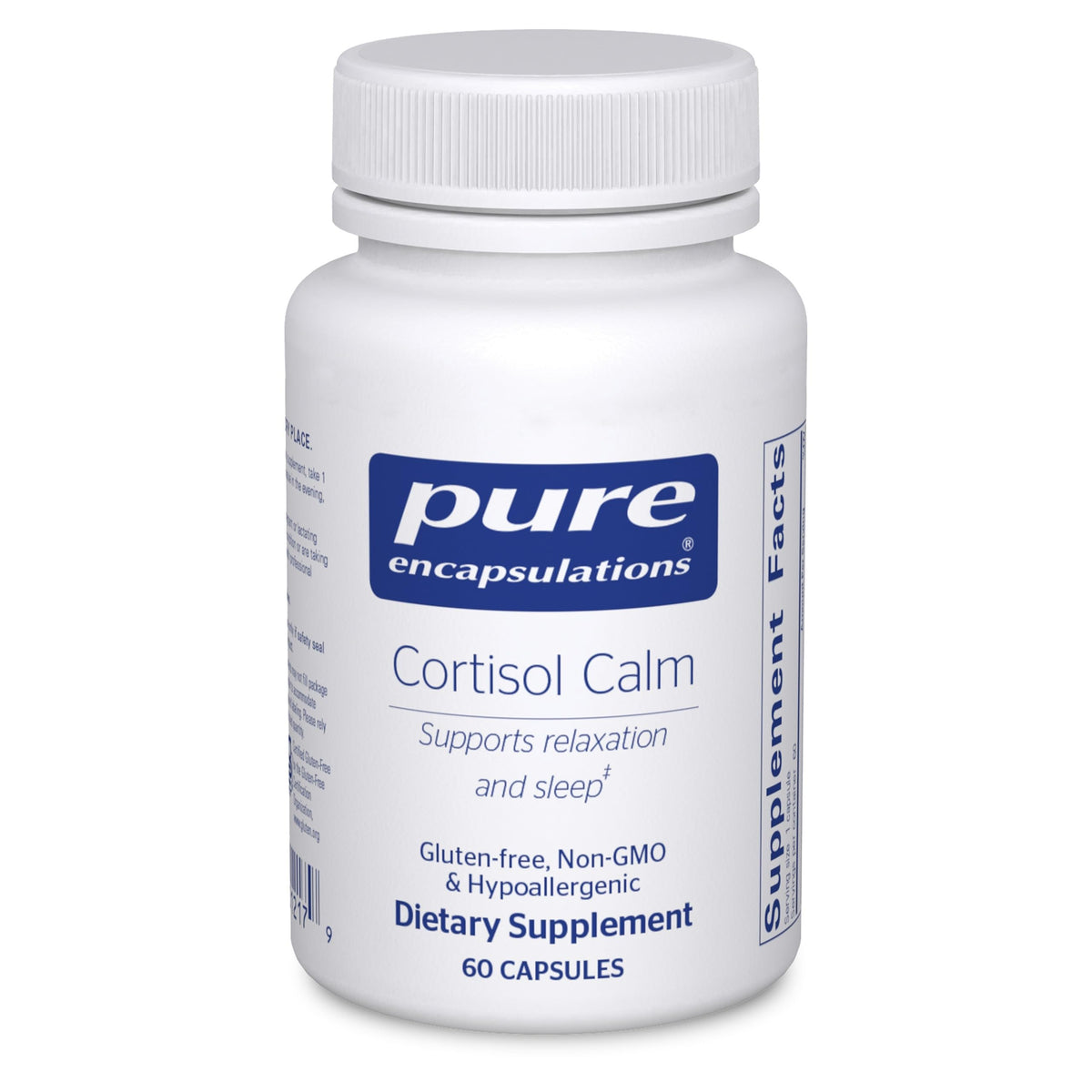Pure Encapsulations Cortisol Calm bottle front view showing potential stress support option.