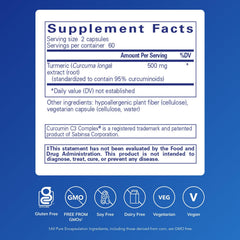 Curcumin capsules closeup highlights vegan, non-GMO formula for daily wellness.