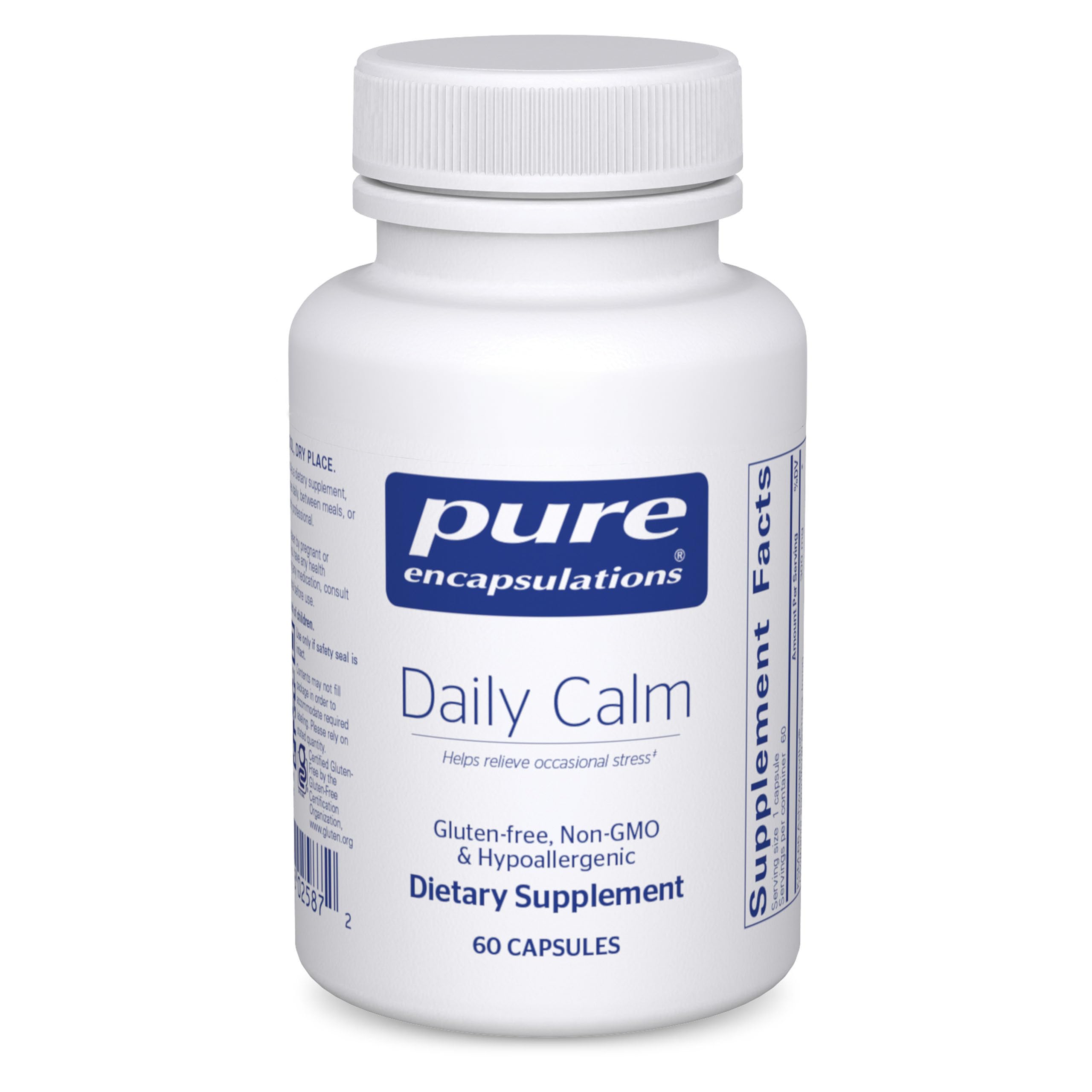 Pure Encapsulations Daily Calm bottle front view, supports calm focus through daily use