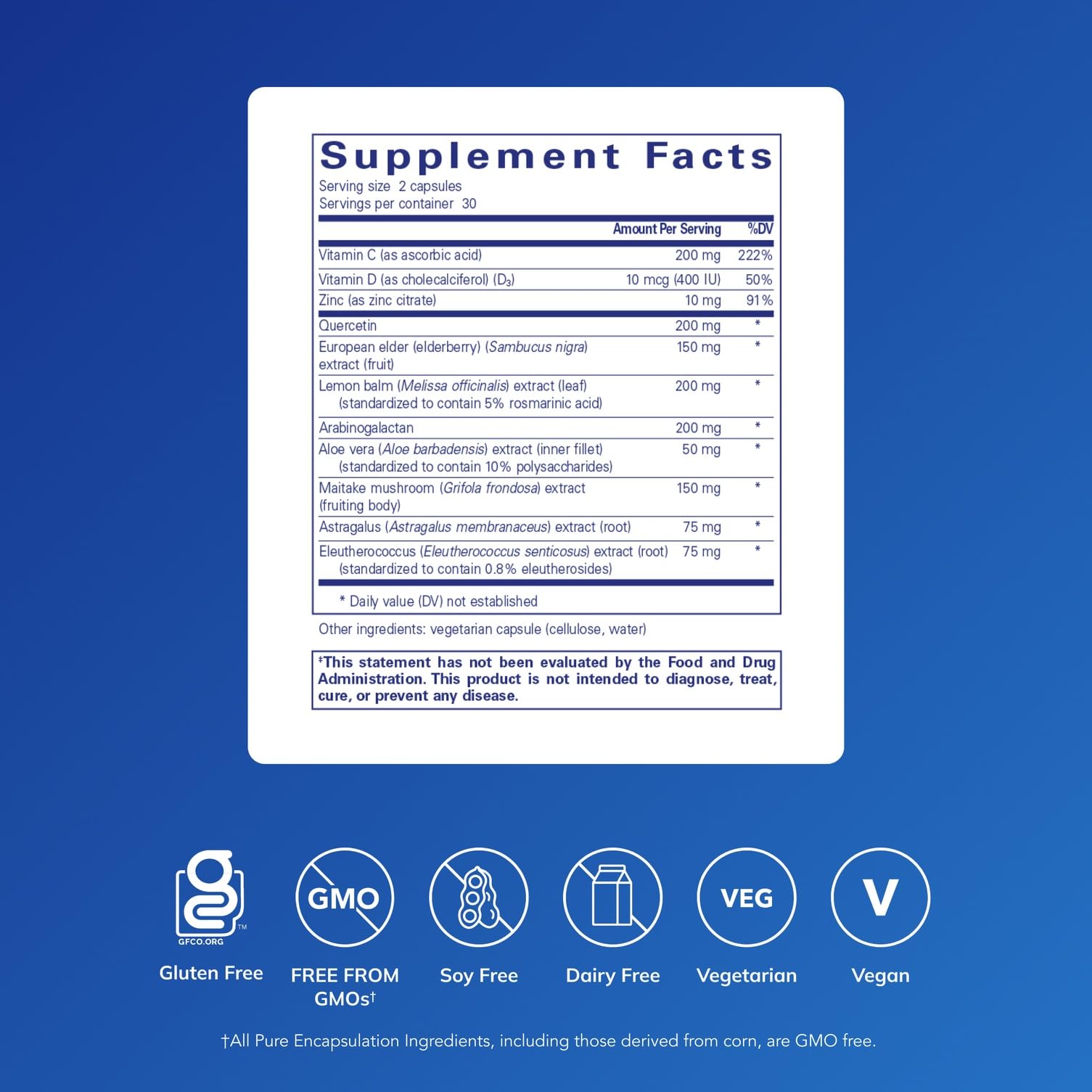 Pure Encapsulations Daily Immune label detail highlighting a clean, hypoallergenic formula.