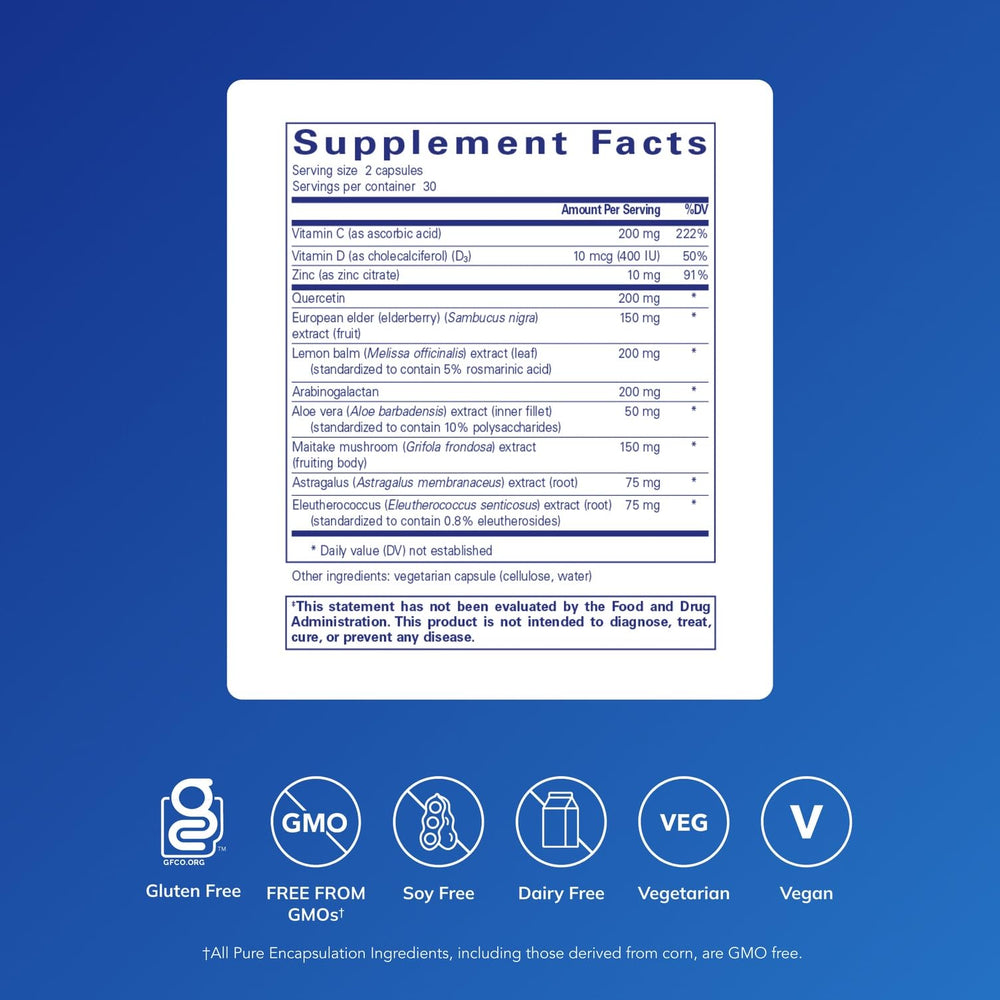Pure Encapsulations Daily Immune label detail highlighting a clean, hypoallergenic formula.