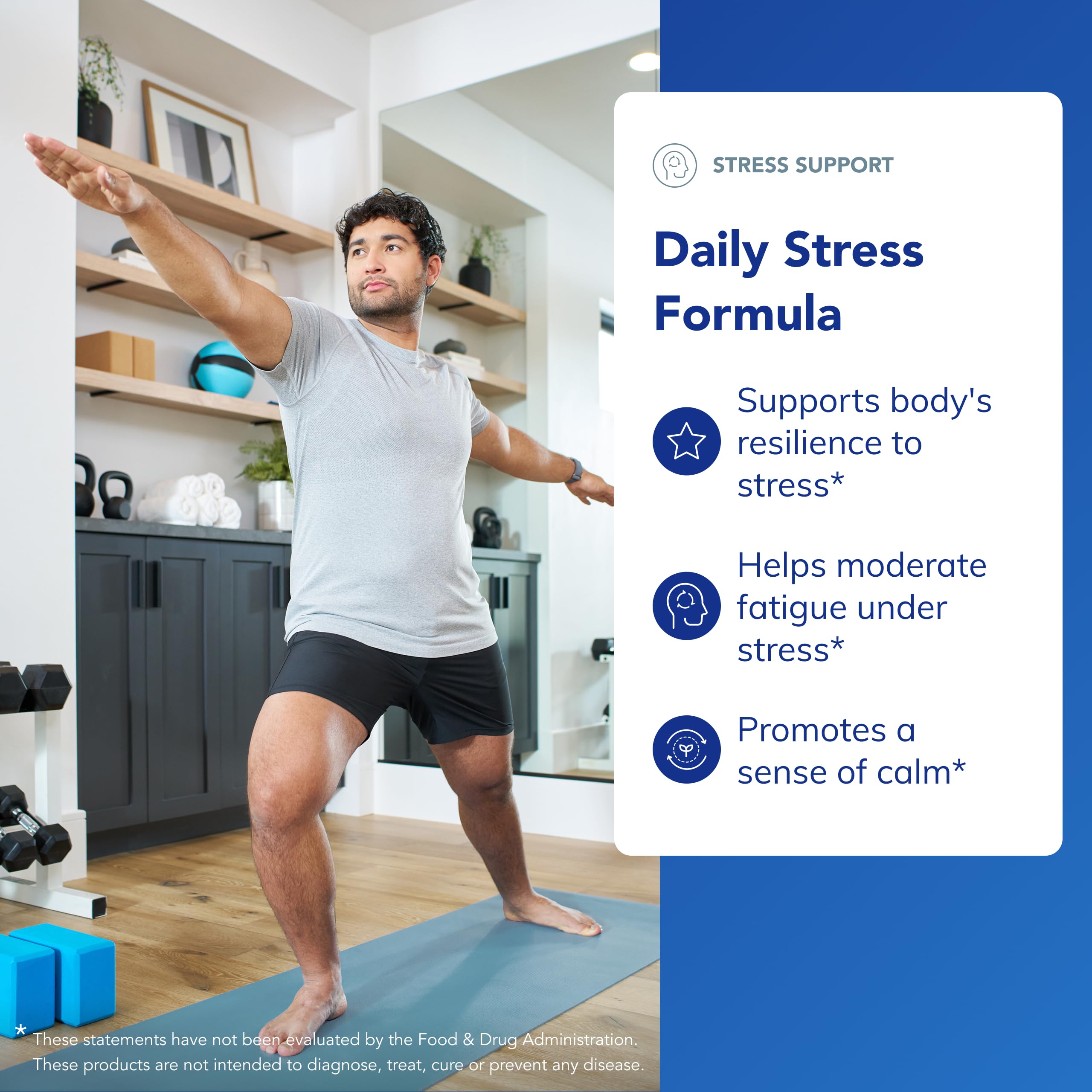 Close-up of the Daily Stress Formula label highlighting ingredients and purpose