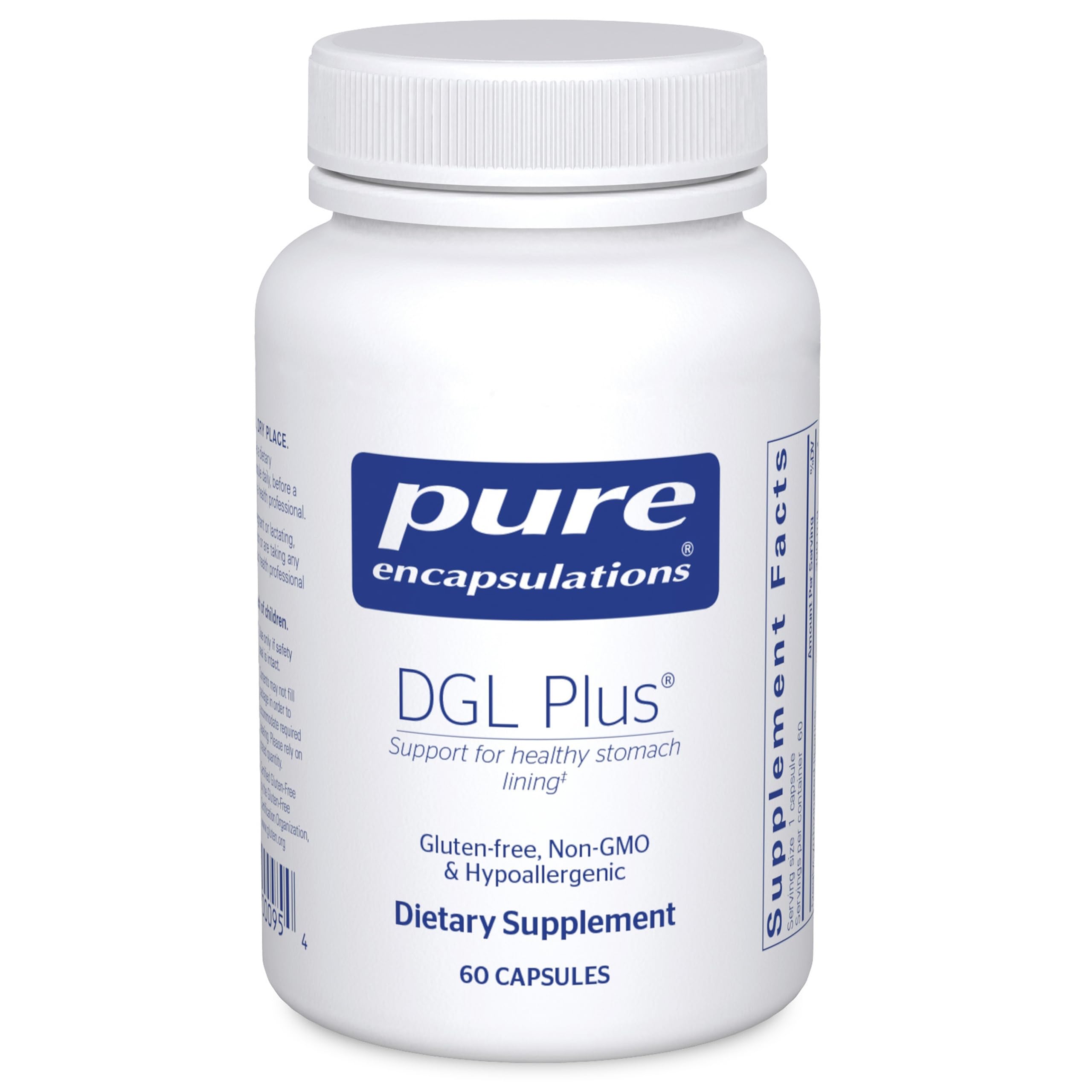 Pure Encapsulations DGL Plus bottle front shows digestive support capsules