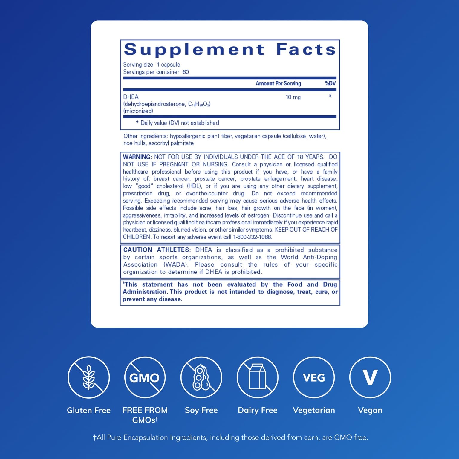 Pure Encapsulations DHEA capsules closeup highlights micronized absorption.