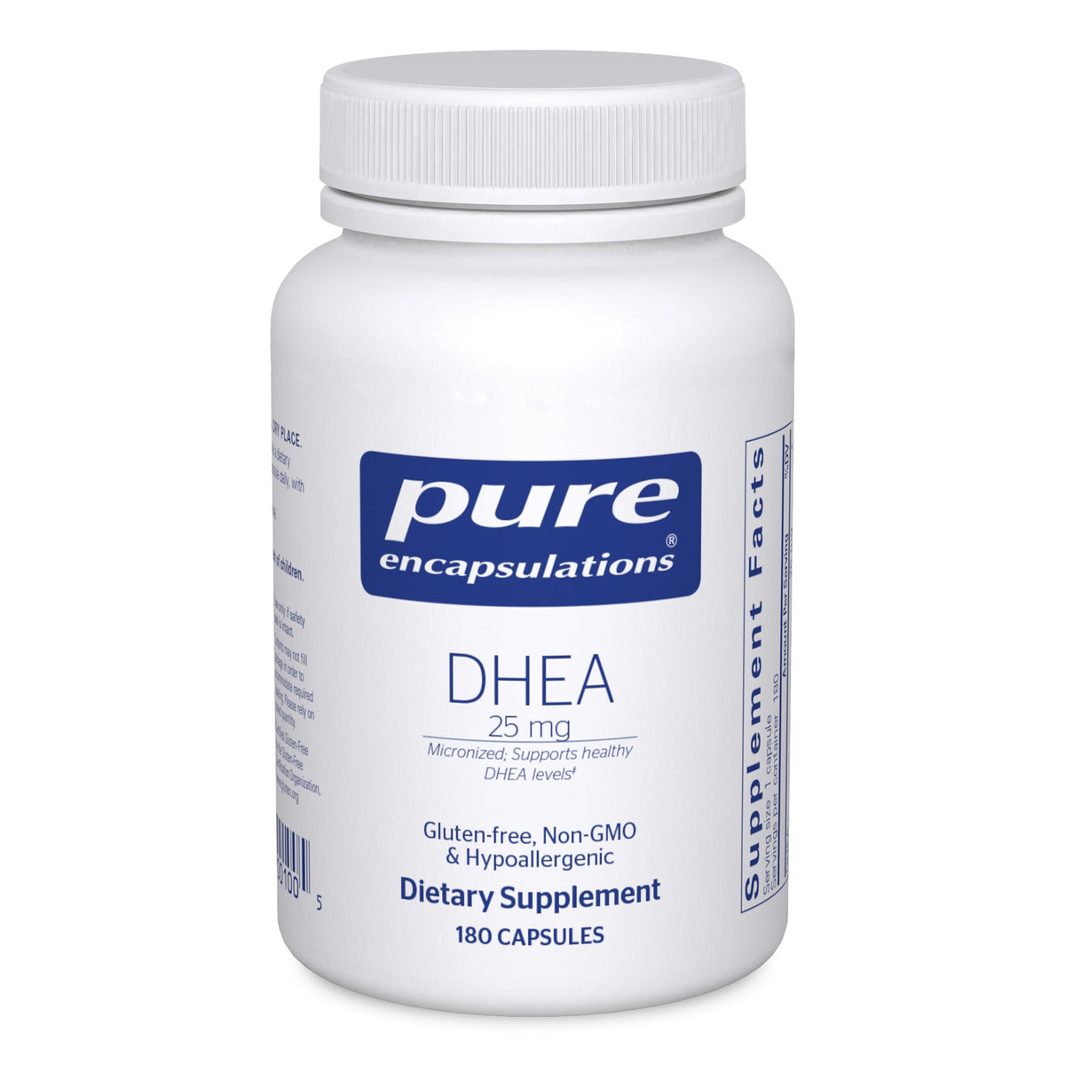 Pure Encapsulations DHEA 25 mg bottle shown for immune and energy support.