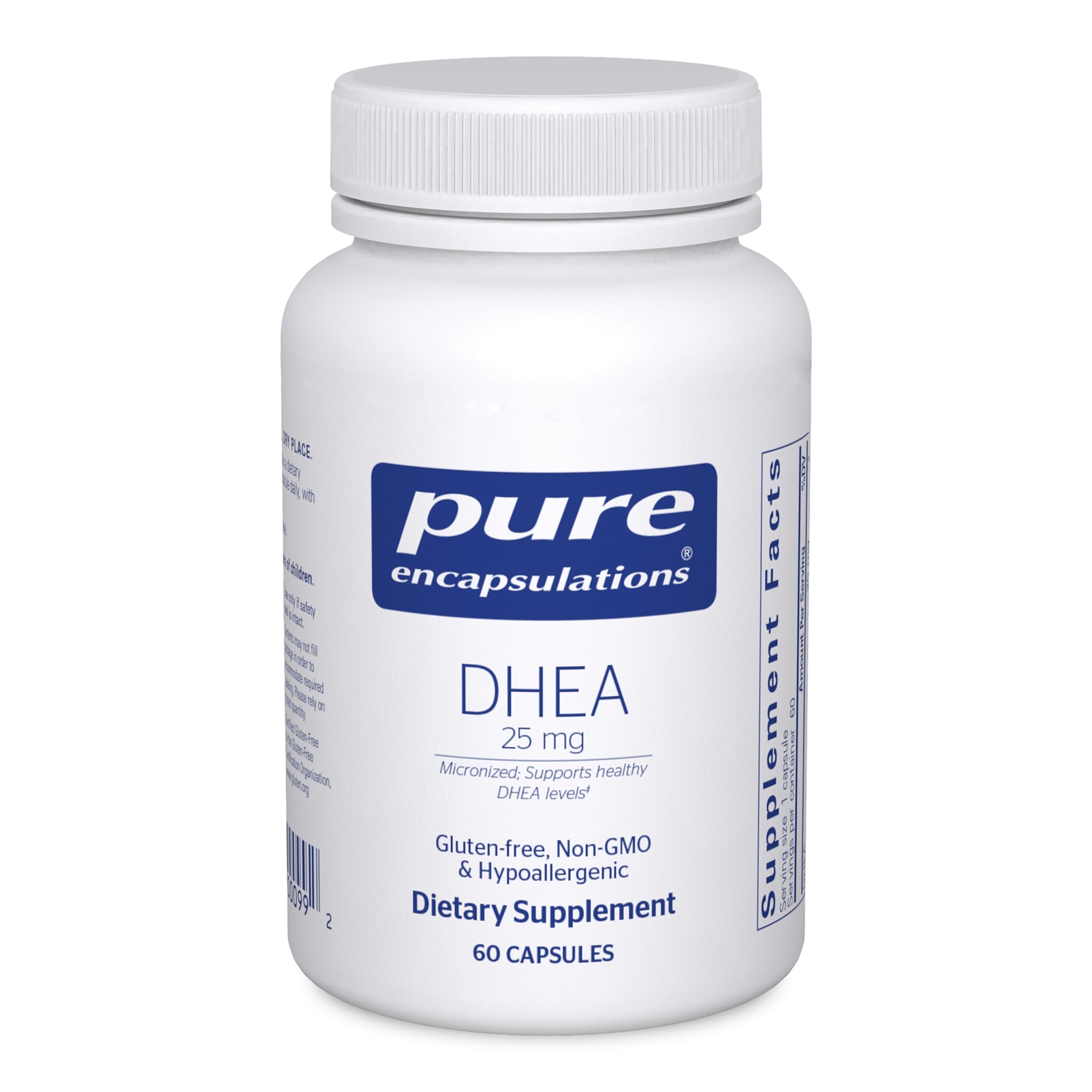 Pure Encapsulations DHEA 25 mg bottle showcasing immune support potential and convenient daily use