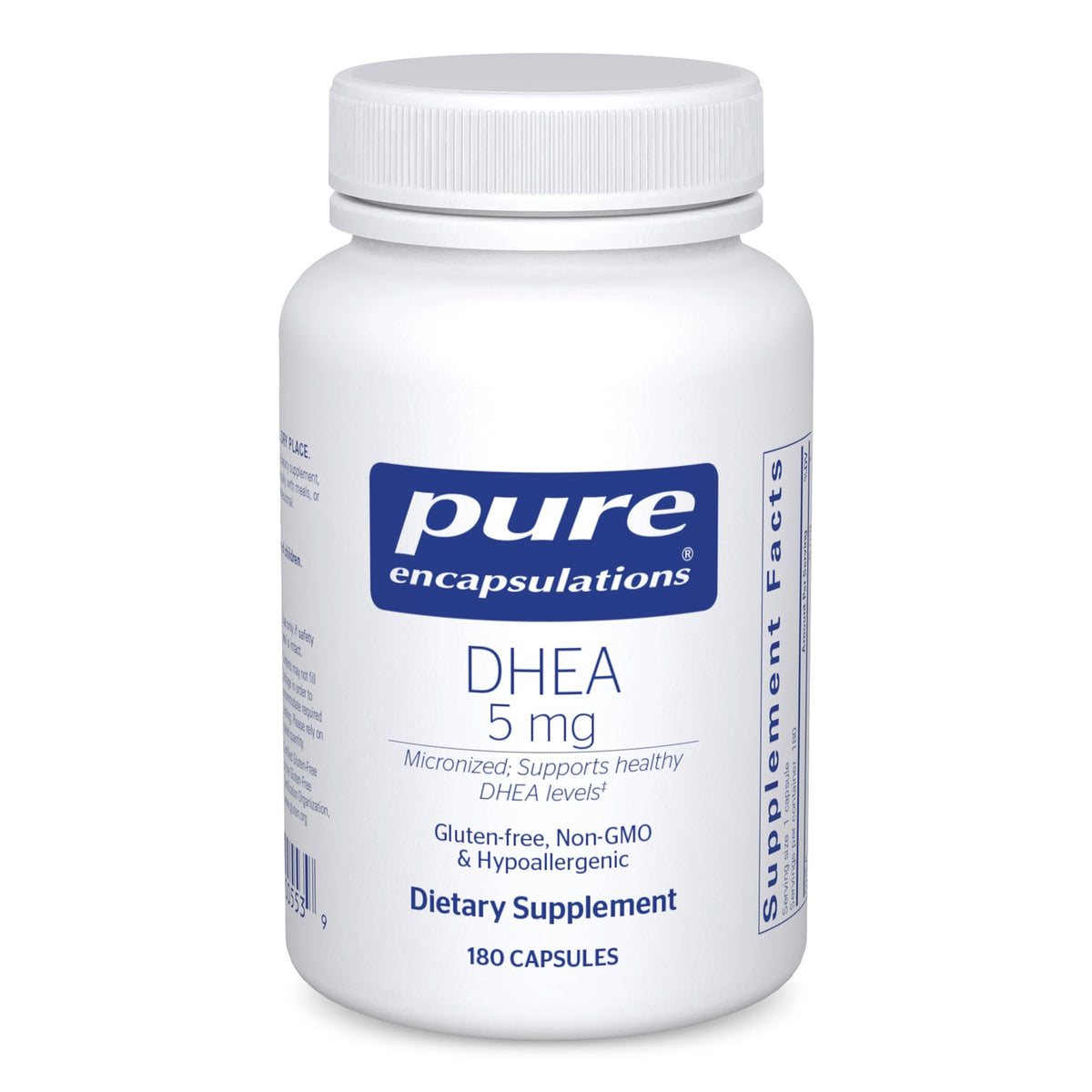 Pure Encapsulations DHEA 5mg bottle front — micronized formula for better absorption.