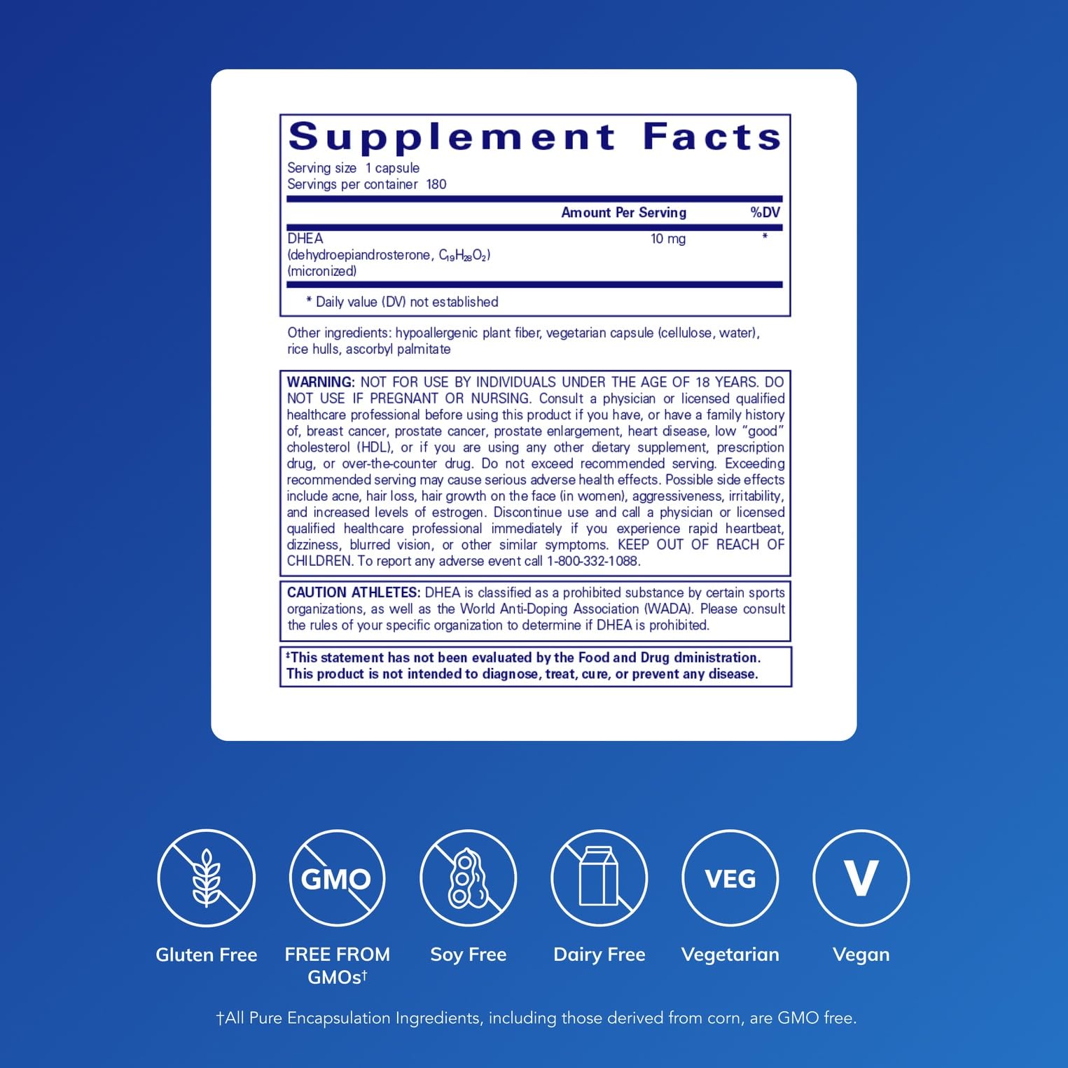 Closeup of Pure Encapsulations DHEA capsules highlighting capsule details