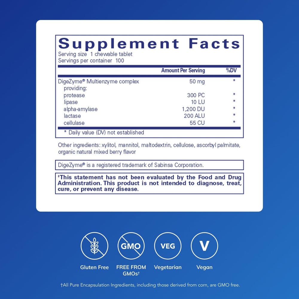 Pure Encapsulations Digestive Enzyme Chewables being poured for convenient digestion support.