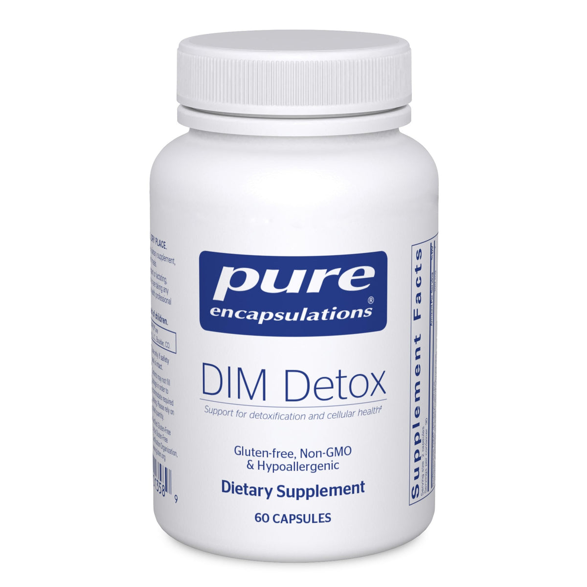 Pure Encapsulations DIM Detox bottle label showing detox support potential.