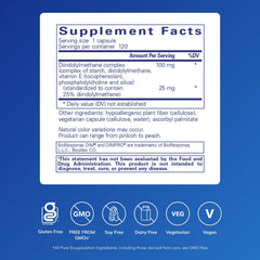 DIMPRO 100 capsules showing plant based diindolylmethane supplement