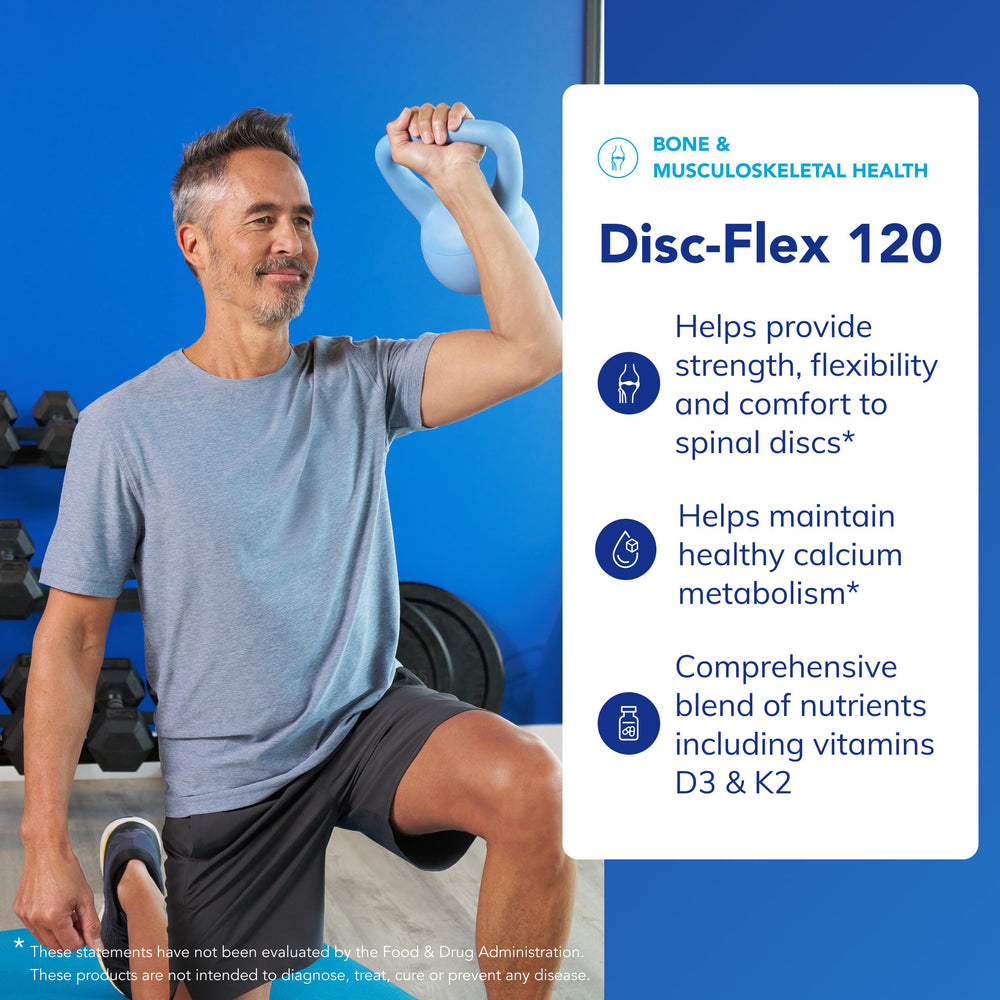 Disc-Flex label and packaging highlight vegetarian and gluten free formula for clean nutrition.