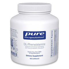 Pure Encapsulations DL-Phenylalanine bottle front suggesting cognitive support and clean formulation.