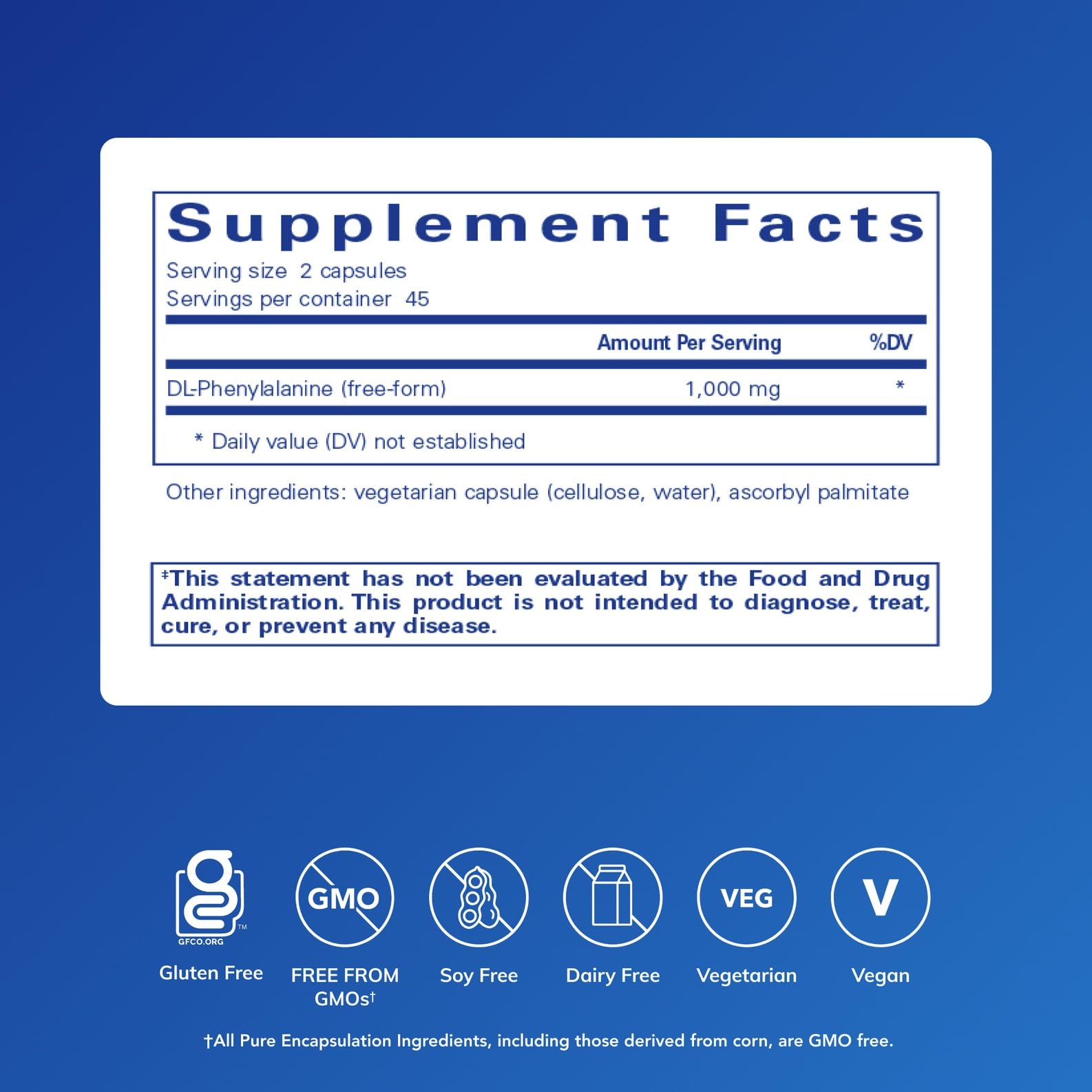 Pure Encapsulations DL-Phenylalanine capsules ready to take with a daily supplement routine.